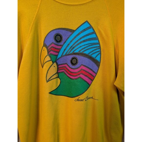 VTG Laurel Burch Crewneck Sweatshirt Adult Large Bird Parrot Art 90s USA Flaw - Picture 2 of 7